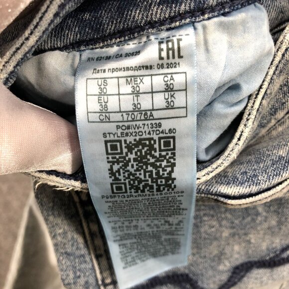 Guess Acid Wash Skinny Jeans Womens 30x32 Blue Stretch Mid Rise Rock Punk - Picture 13 of 14